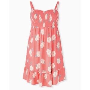 Women's Torrid Floral Mini Challis Smocked Skater Dress Plus Size 1